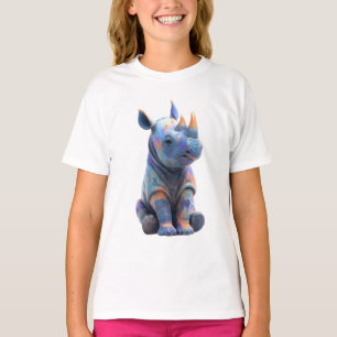 T-shirt Bébé Rhinocéros Coloré Peint pour Enfants