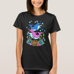T-shirt Bébé rose Bleu Plage Dolphins Vacances d'été