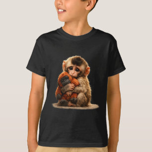 T-shirt Bébé singe câlinant une peluche macaque japonais m