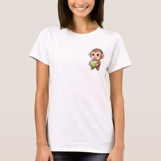 T-shirt Bébé singe mignon buvant de l'eau de coco fraîche (Devant)