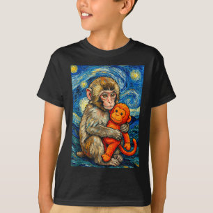 T-shirt Bébé singe mignon coup de poing mème nuit étoilée