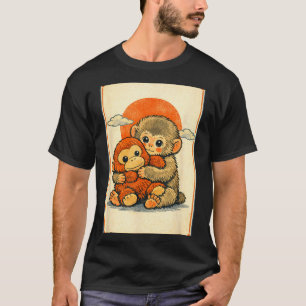 T-shirt Bébé singe mignon kawaii macaque japonais ukiyo-e