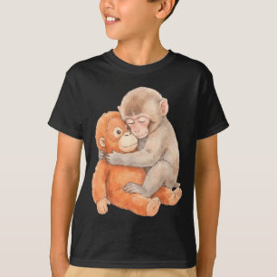 T-shirt Bébé singe mignon nommé Punch Pelucheux câlin