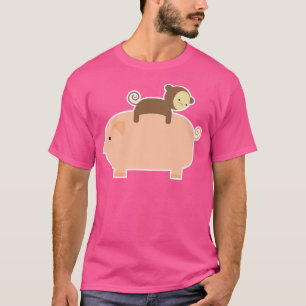 T-shirt Bébé Singe Monté Sur Un Cochon