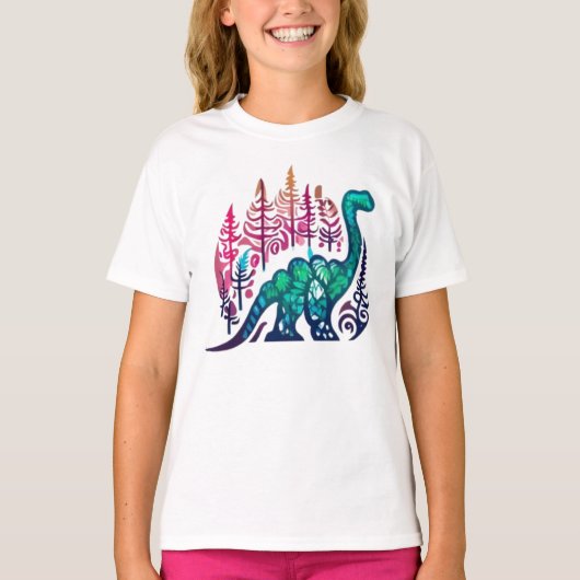 T-shirt Bébé Stegosaurus Dinosaur Forêt colorée (Devant)