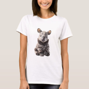 T-shirt Bébé Tapir Adorable en Marron et Blanc Tricoté