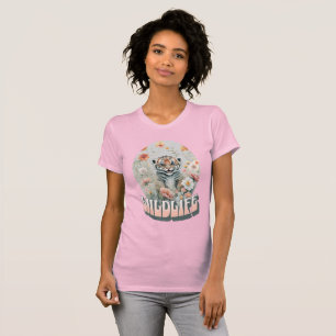 T-shirt Bébé Tigre Gris Adorable Fleur Sauvage Aquarelle