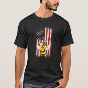 T-shirt Bee American Flag Boys Girls Hommes Femmes Quatriè