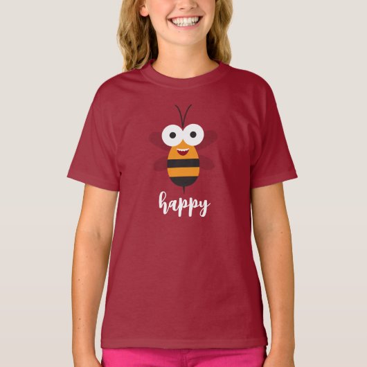 T-shirt Bee Happy Cartoon Honey Bee Funny mignonne fille (Devant)