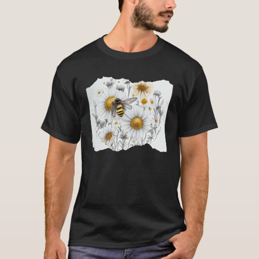 T-shirt Bee Honeybee Daisy Flowers (Devant)