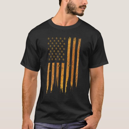T-shirt Beekeeping American Flag Honeycomb Honey Bees Beek (Devant)