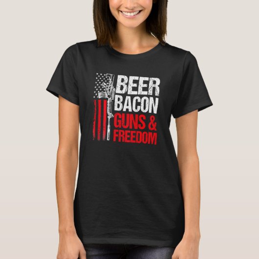 T-shirt Beer Bacon Armes Liberté Us Drapeau Papa Papi (Devant)