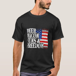 T-shirt Beer Bacon Gun Freedom Us Drapeau American Pays F