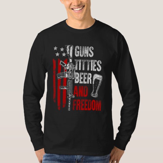 T-shirt Beer & Freedom Drinking USA American Flag Men Dad  (Devant)