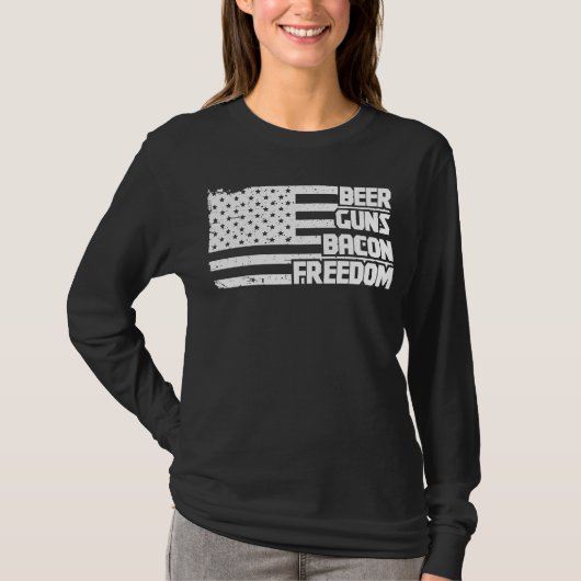 T-shirt Beer Guns Bacon Freedom America (Devant)