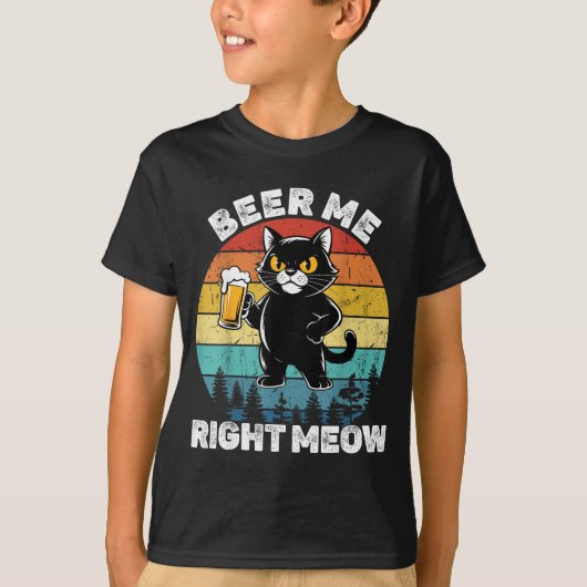 T-shirt Beer Me Right Meow Funny Cat Drinking Humor  (Devant)