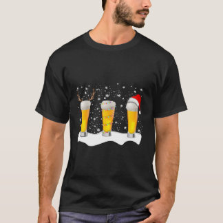 T-shirt Beer Mug Père Noël Reindeer Noël Lumières Cadeaux