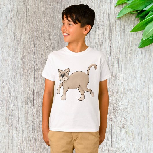T-shirt Beige Cat Drawing with Green Eyes