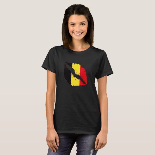 T-shirt Belgian Flag Lips Belgie Belgian Pride Belgian Roo (Devant entier)