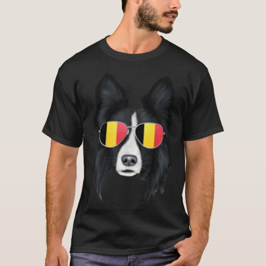 T-shirt Belgium Flag Border Collie Dog Belgium Pocket (Devant)