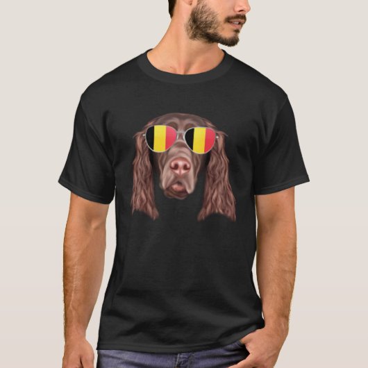 T-shirt Belgium Flag Field Spaniel Dog Belgium Pocket (Devant)