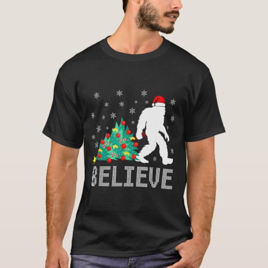 T-shirt Believe Bigfoot Sasquatch Santa Reindeer Christmas (Devant)