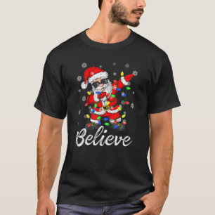 T-shirt Believe Christmas Dabbing Santa Claus Tree Lights