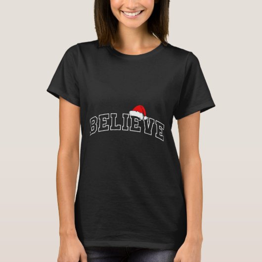 T-shirt Believe Christmas Varsity Minimal Text Santa Hat F (Devant)
