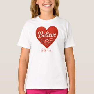 T-shirt Believe red and white heart