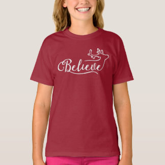 T-shirt Believe Reindeer Script Shirt – Minimal Christmas 
