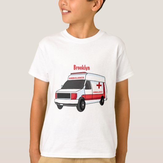 T-shirt Belle ambulance rouge caricature van (Devant)