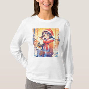T-shirt Belle Anime Girl avec Husky Dog Noël