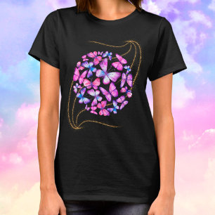 T-shirt Belle Aquarelle Papillons avec Boule d'Or