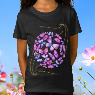 T-Shirt Belle Aquarelle Papillons avec Boule d'Or