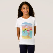T-Shirt Belle caricature Flamingo de Noël sur la plage (Devant entier)