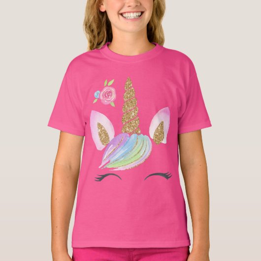 T-shirt Belle caricature Unicorne avec Arrière - plan arc- (Devant)