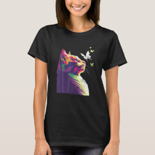 T-shirt Belle Chat Coloré Avec Papillons Violet