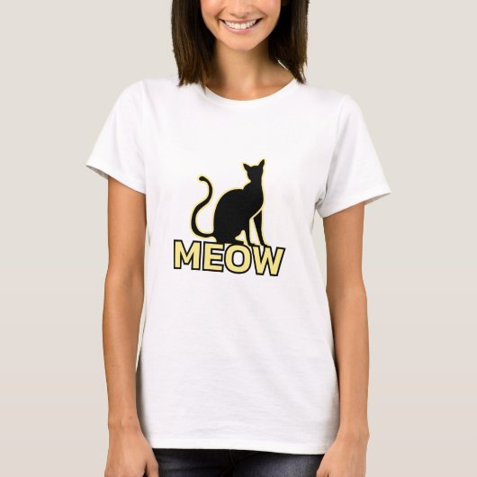 T-shirt Belle Chat - Vanille Chat Jaune "MEOW" Silhouette (Devant)