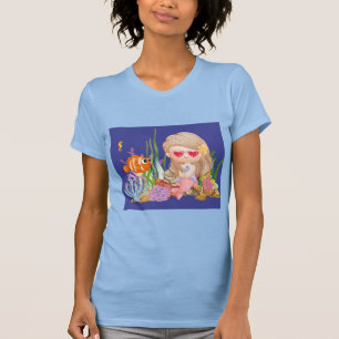 T-shirt Belle CHEVELURE BRUNE de sirène jouant dans la mer