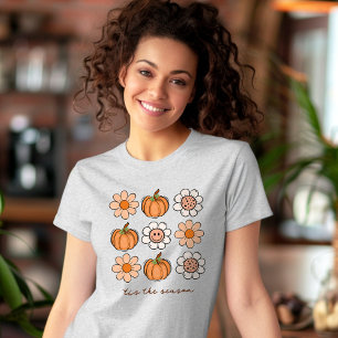 T-shirt Belle Citrouille Automne Nom Rétro Joyeux Fleurs V