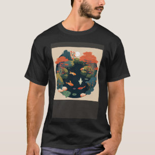 T-shirt Belle éton en automne soleil sur la forêt avec Koi