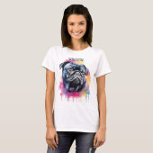 T-SHIRT BELLE FACE DE CHIEN CARLIN NOIR AVEC RAINBOW BACKG (Devant entier)