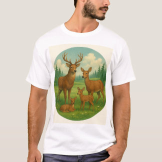 T-shirt Belle famille de cerfs dans une prairie