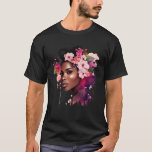 T-shirt Belle femme noire Afro Queen Melanin Pink Flow
