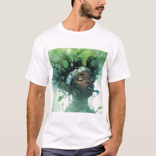 T-shirt Belle femme noire flottant dans l'eau avec des Pla
