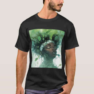 T-shirt Belle femme noire flottant dans l'eau avec des Pla