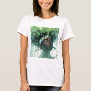 T-shirt Belle femme noire flottant dans l'eau avec des Pla