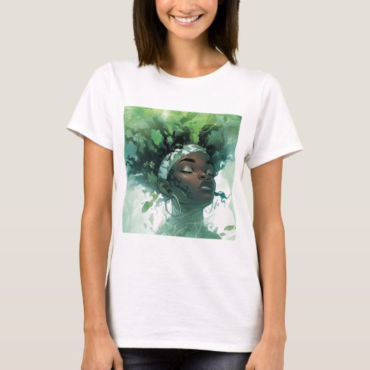 T-shirt Belle femme noire flottant dans l'eau avec des Pla (Devant)