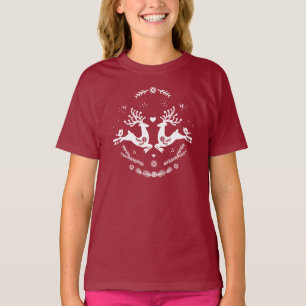 T-shirt Belle Fête Scandi Rouge Blanc Noël Cerf