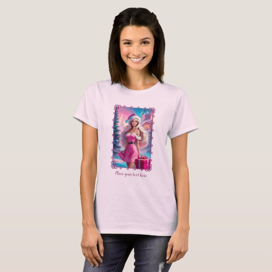T-shirt Belle fille de Noël rose 01 (Devant entier)